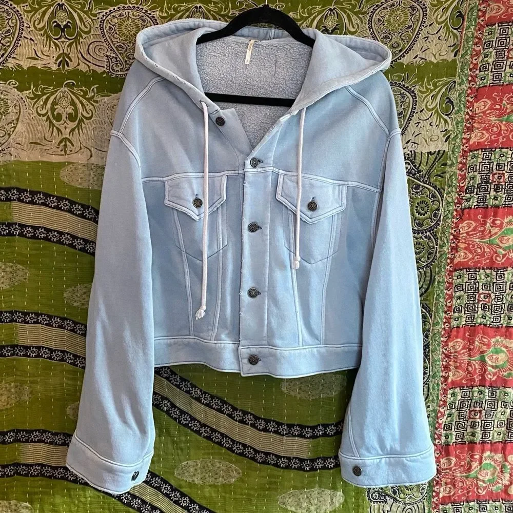 NWOT Free People Baby Blue Dreamers Cropped Jacket Size Small